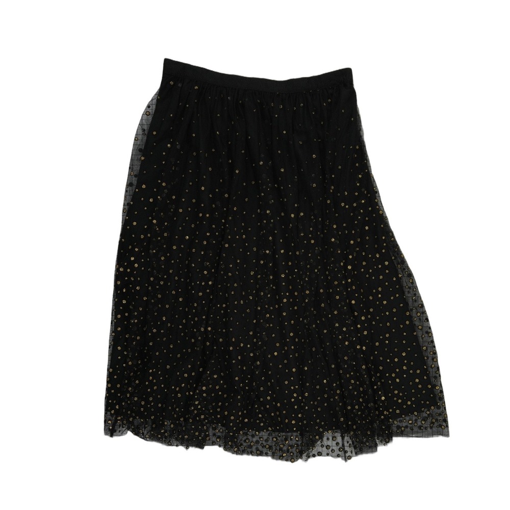 NEW Talbots Midi Skirt Women's Size 16W Black Gold‎ Polka Dot Tulle Mesh
